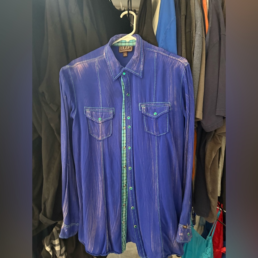 Wore once, COWGIRL UP Royal Blue Long-Sleeve Button-Down Shirt